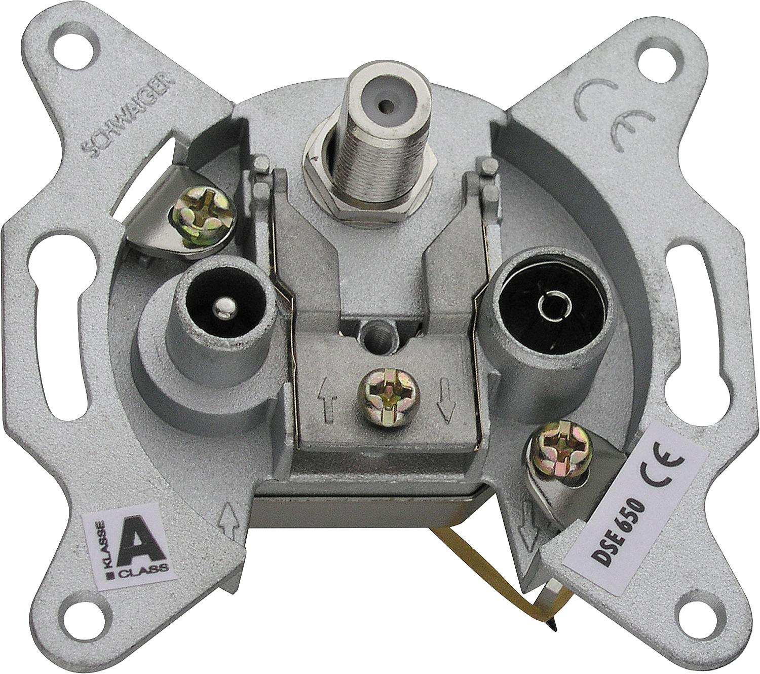 UP-Antennendose Schwaiger 3-loch 1 x F-Buchse, 1 x IEC Buchse, 1 x IEC Stecker