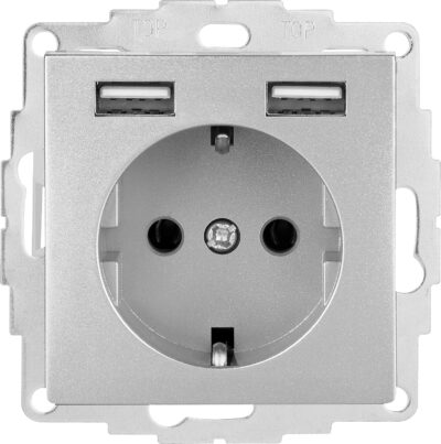Schuko-Steckdose mit USB Merten System M, Aluminium 1 Stück