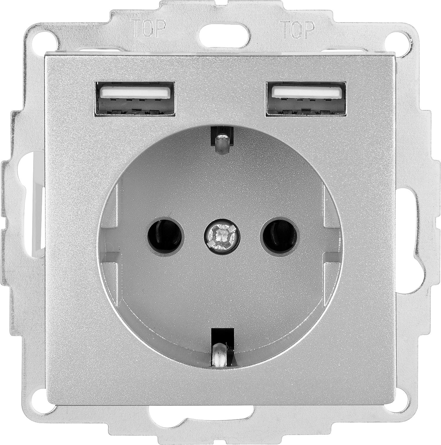 Schuko-Steckdose mit USB Merten System M, Aluminium 1 Stück