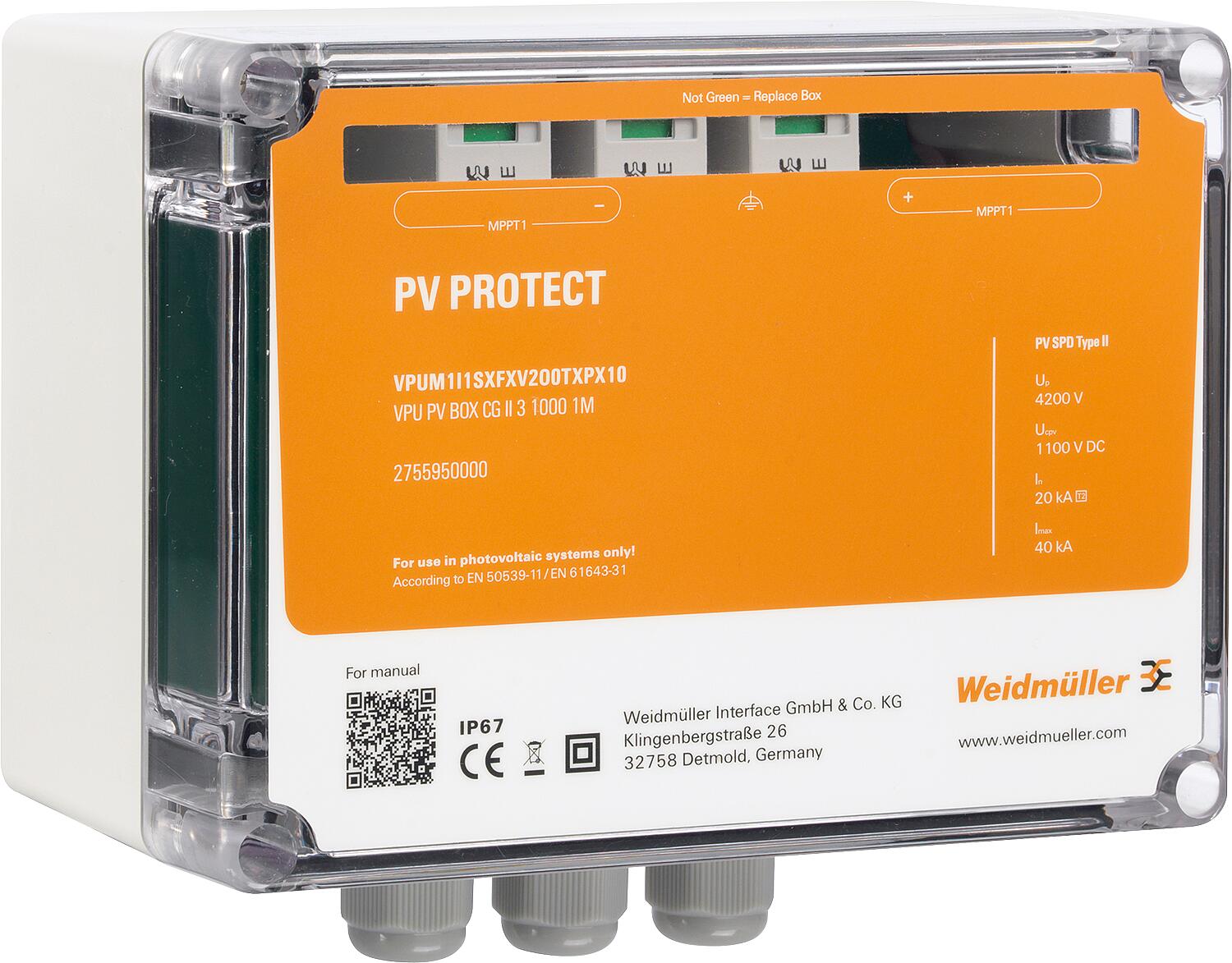 Überspannungsbox für Wechselrichter, 1MPP, 1E, Typ I+II, Push-In
