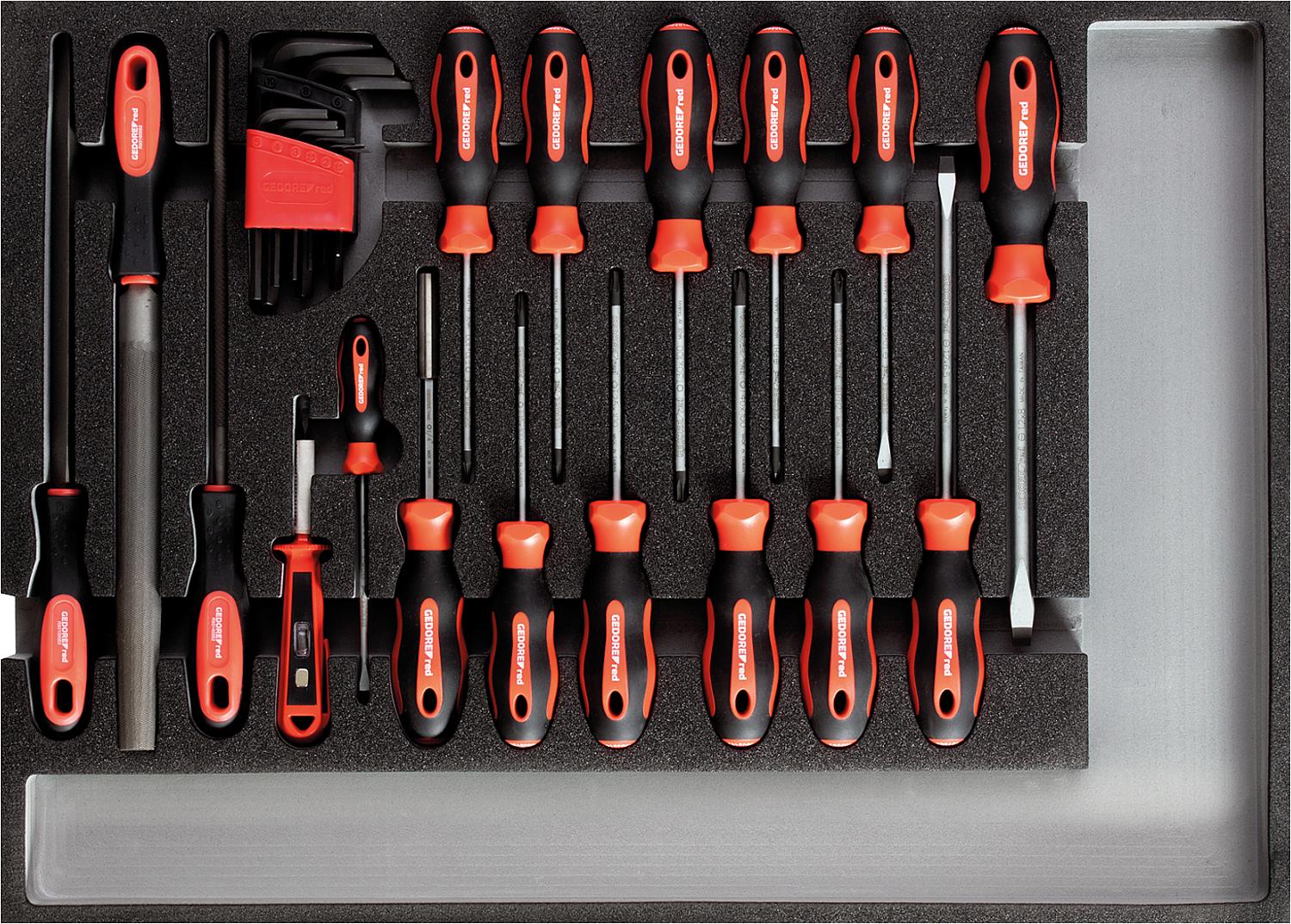 Werkzeugsatz GEDORE red Schraubendreher und Feilen, zuschneidbar 570x410mm bis 482x345mm