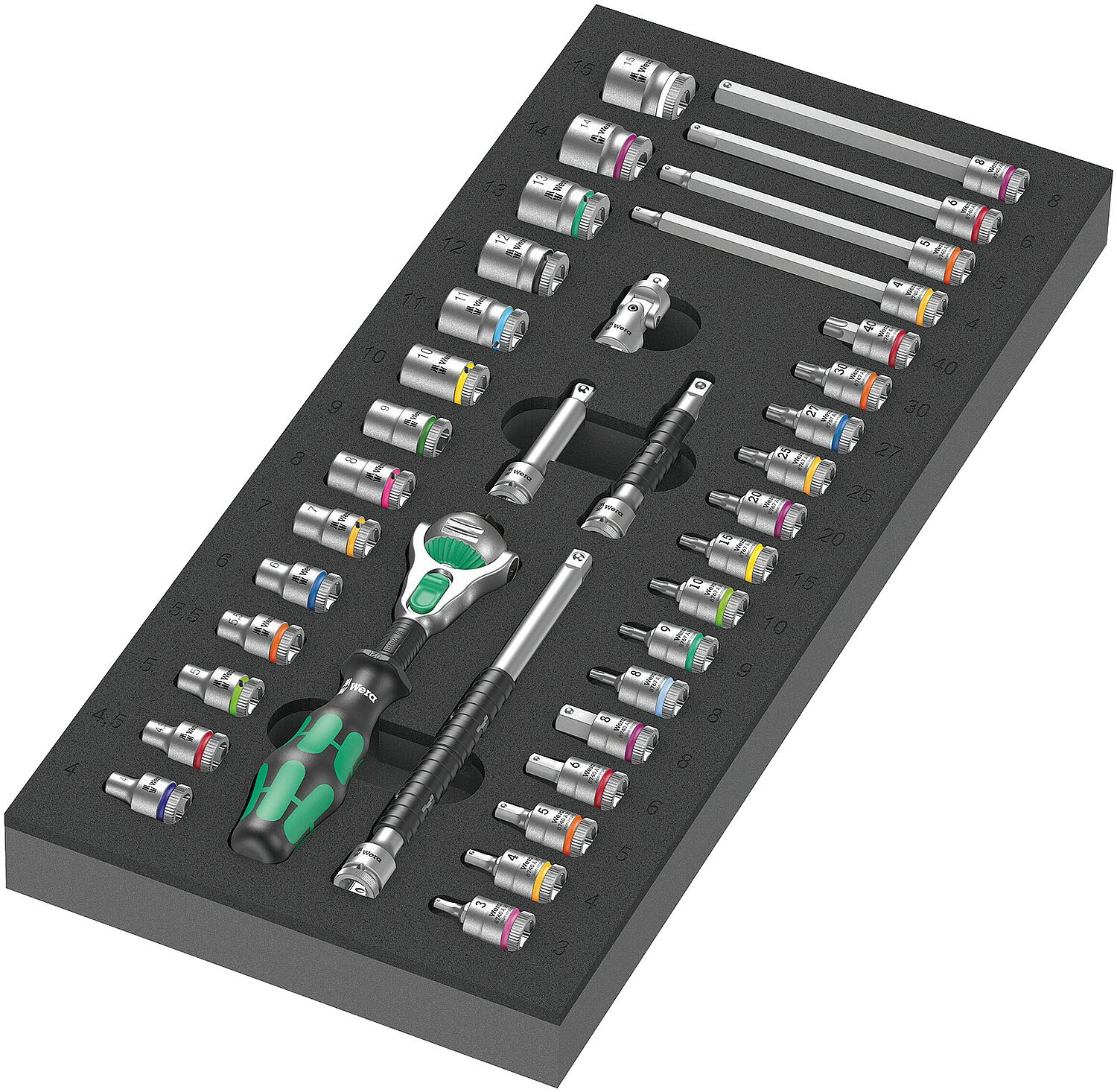 Steckschlüsselsatz WERA Zyklop 8000 A 37-teilig 1/4" in Schaumstoffmodul