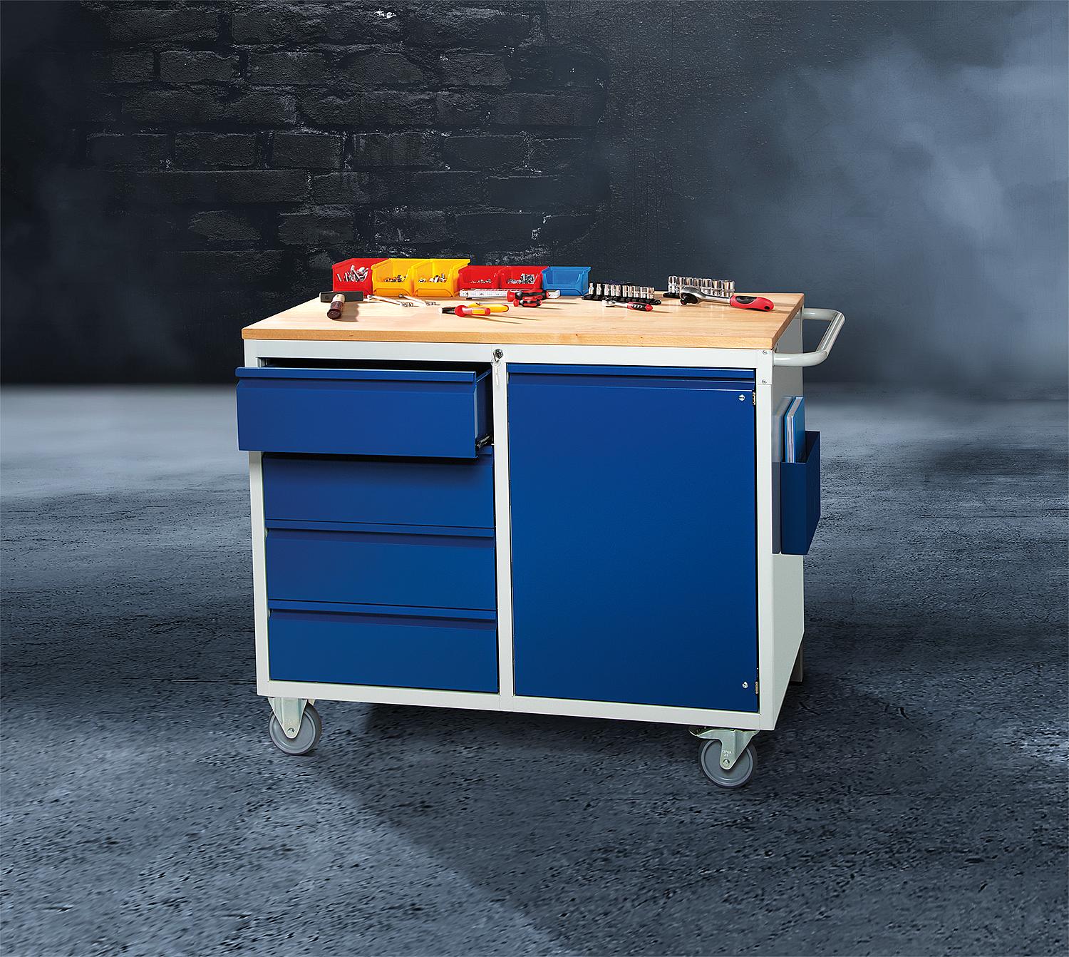 Montagewagen RAU 7000, Serie Basic-7 mit 4 Schubladen und Buche-Massiv-Arbeitsplatte, 1145 x 975 x 650 mm – Bild 2
