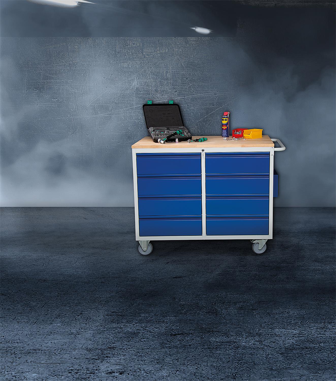 Montagewagen RAU 7000 Serie Basic-7 mit 8 Schubladen und Buche-Massiv-Arbeitsplatte, 1145 x 975 x 650 mm – Bild 2