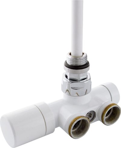 Thermostatventil Einpunktanschl. DN 15 (1/2") x DN 20 (3/4") EK Zweirohrsys., Eckform, weiß