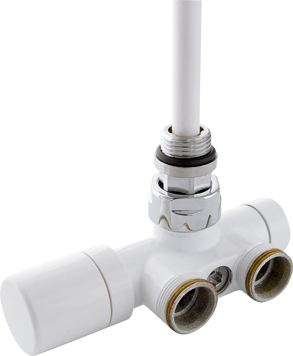Thermostatventil Einpunktanschl. DN 15 (1/2") x DN 20 (3/4") EK Zweirohrsys., Eckform, weiß