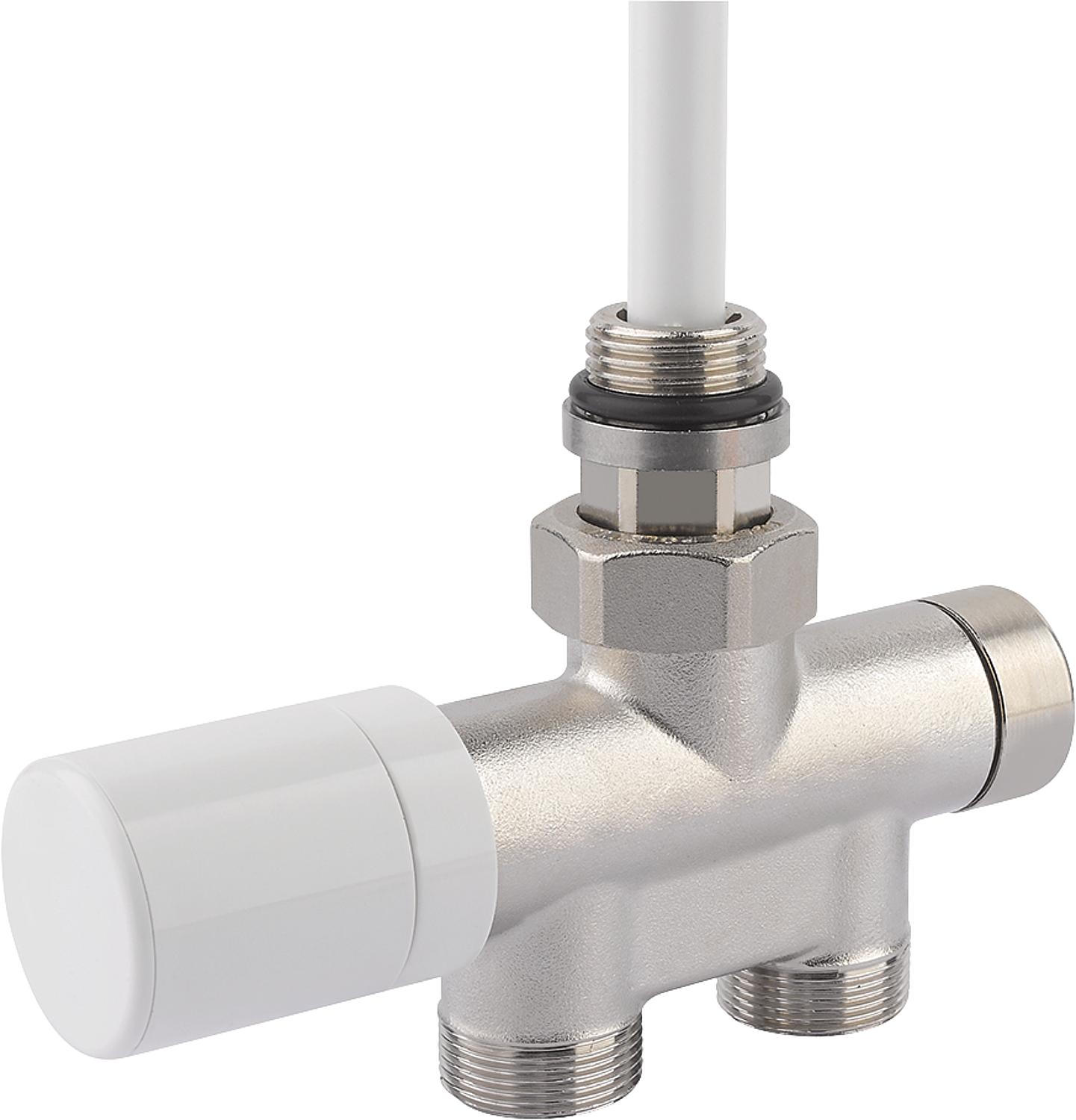 Thermostatventil Einpunktanschl. DN 15 (1/2") x DN 20 (3/4") EK Zweirohrsys., Durchgang, vernick.
