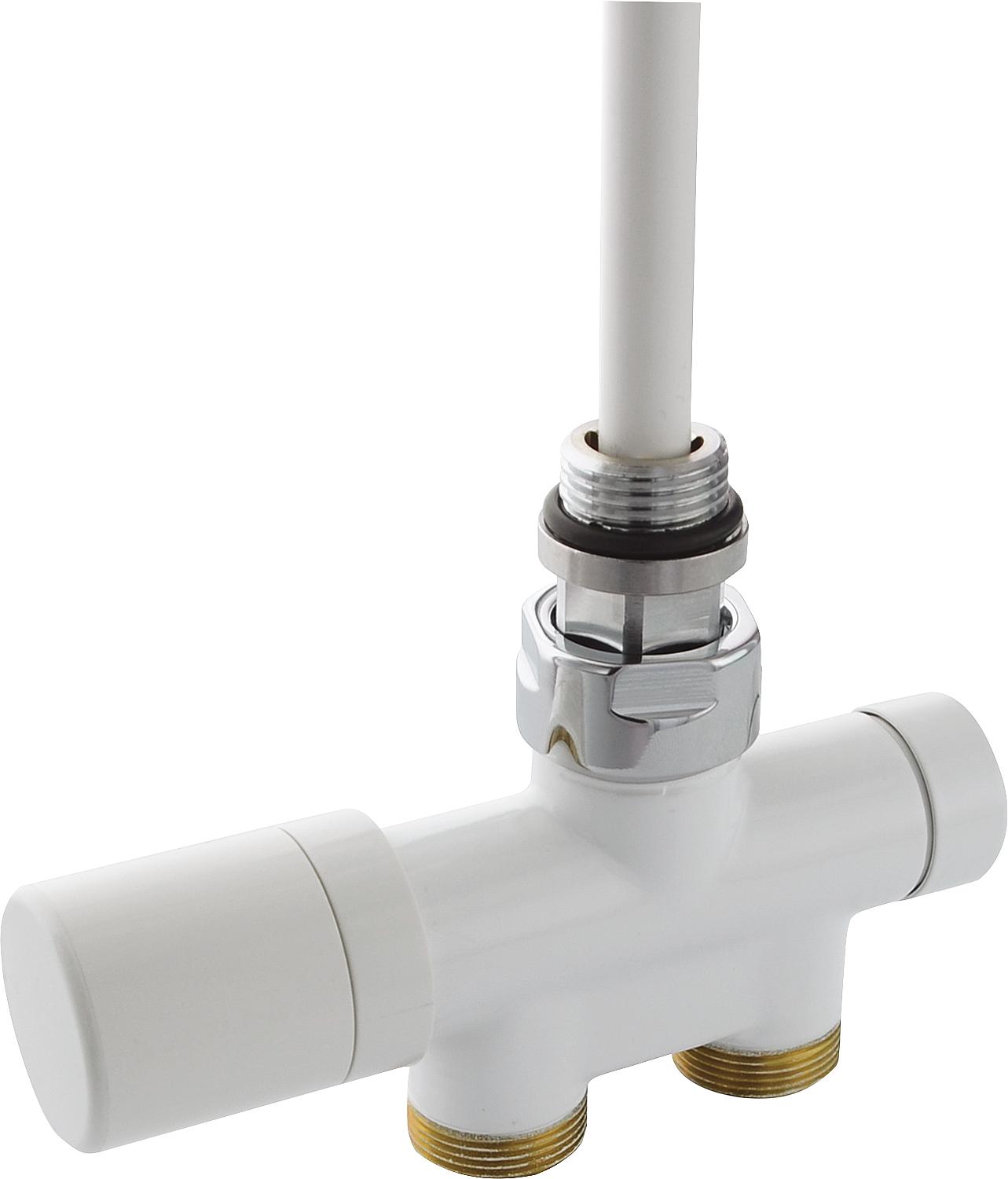 Thermostatventil Einpunktanschl. DN 15 (1/2") x DN 20 (3/4") EK Zweirohrsys., Durchgang, weiß