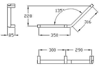 Winkelgriff Serie Cavere aus Alu., Anthrazit-Metallic 95, 350x316 mm, 135°, rechte Ausführung