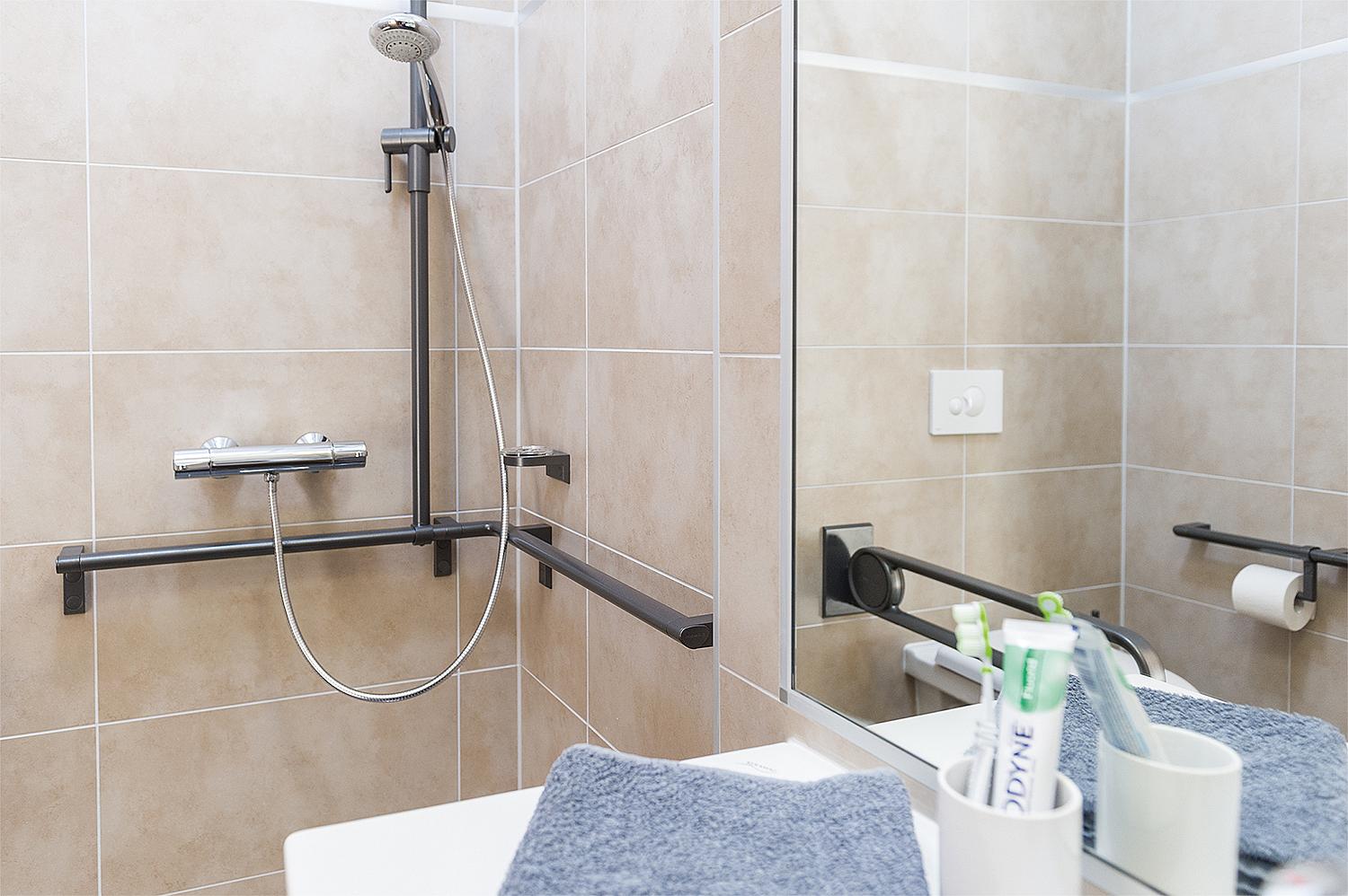 Duschhandlauf Serie Cavere aus Alu., Anthrazit-Metallic 95, 750x750x1200, mit Brausehalter u. Befest – Bild 2