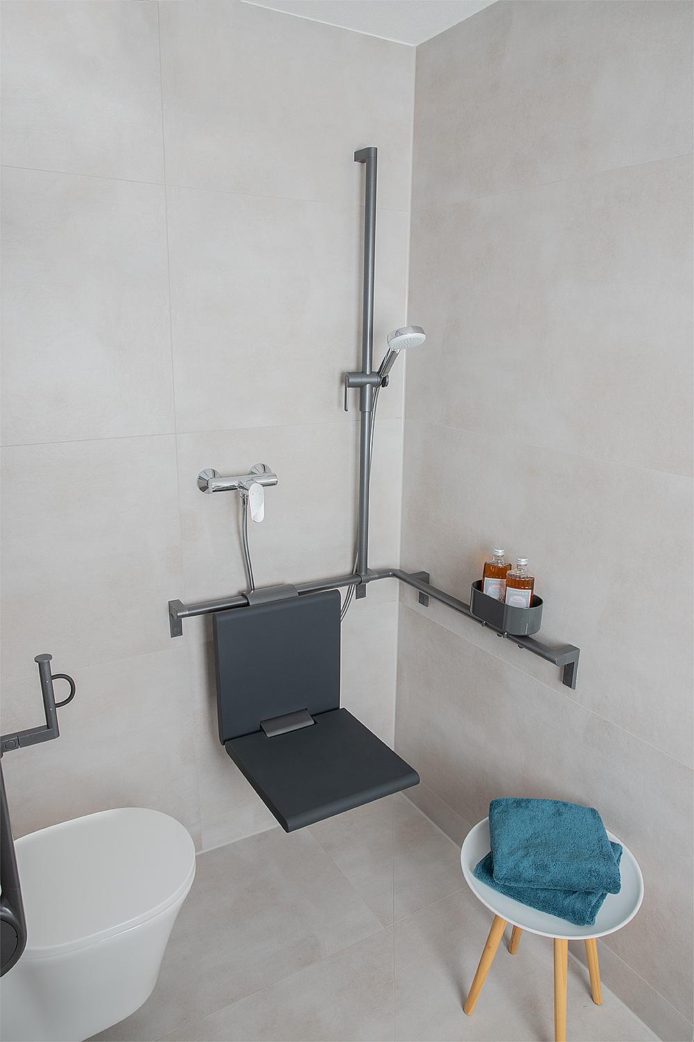 Duschhandlauf Serie Cavere aus Alu., Anthrazit-Metallic 95, 750x750x1200, mit Brausehalter u. Befest – Bild 4